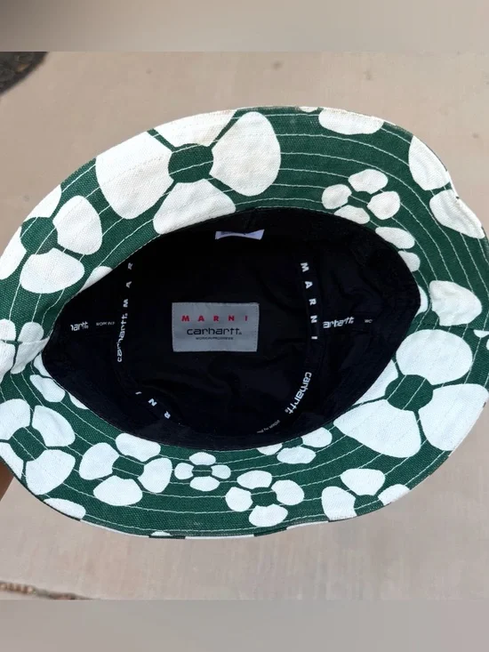 Marni x Carhartt WIP Floral Print Bucket Hat Green/White Size M-L - Picture 4 of 7